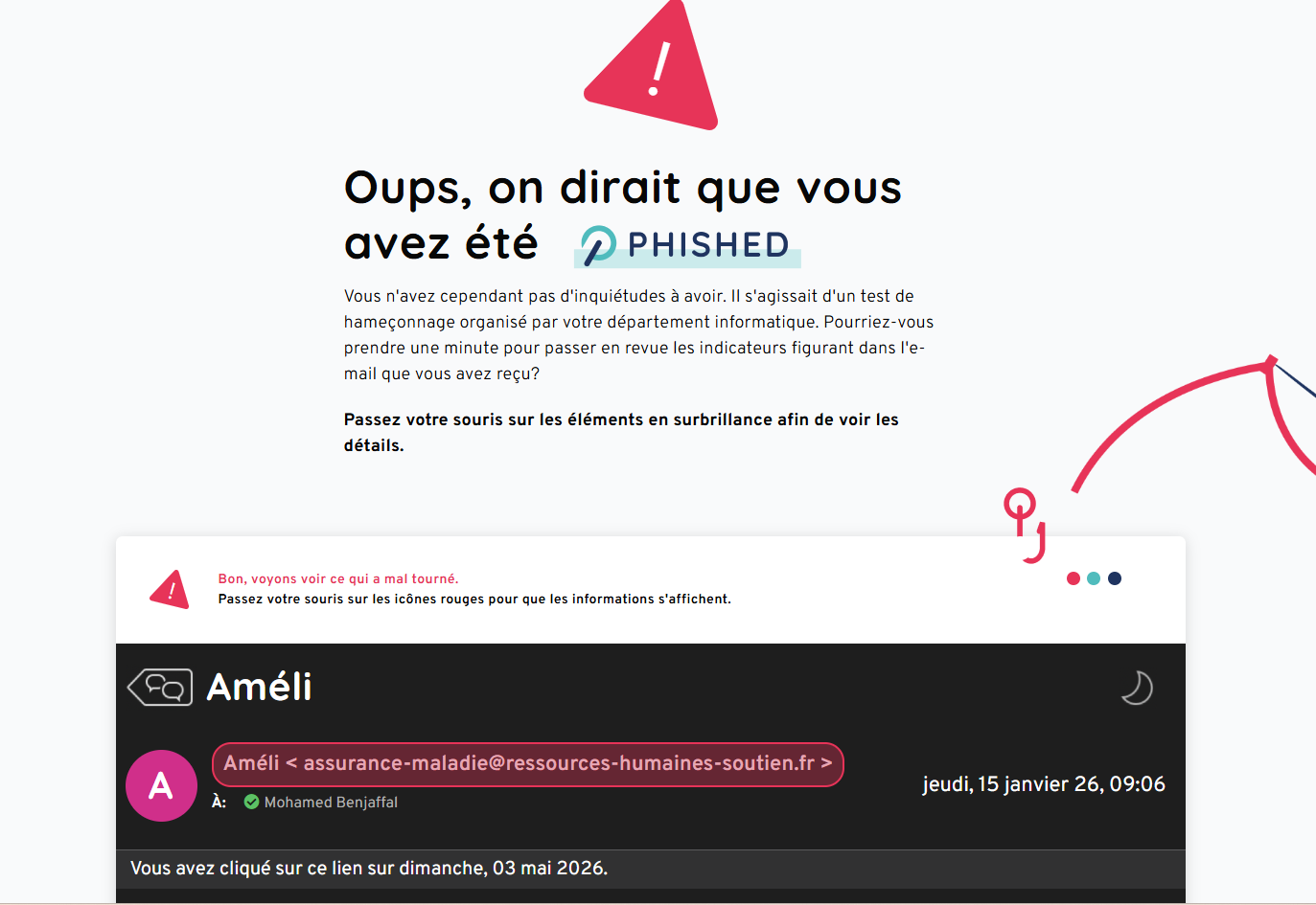 Capture d'écran de la page pédagogique après saisie de données